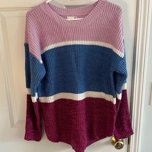 NWOT So Knit Sweater For Juniors, Tri Color (Lavender, Blue, & Red/Purple), XXL